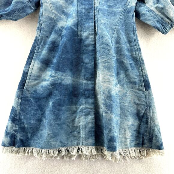 Divine Heritage Denim Tie Dye Dress Size XS Mini Fringe Hem Puff Sleeve Western - Picture 7 of 13